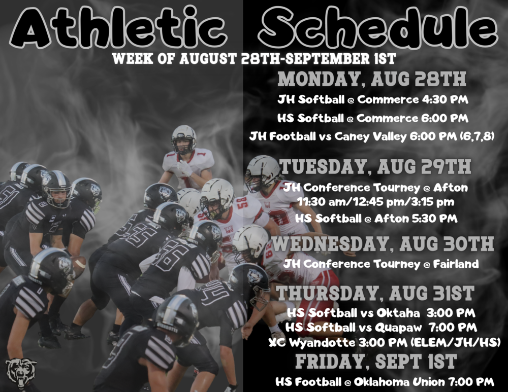 Athletic Schedule:  August 28th-September 1st, 2023