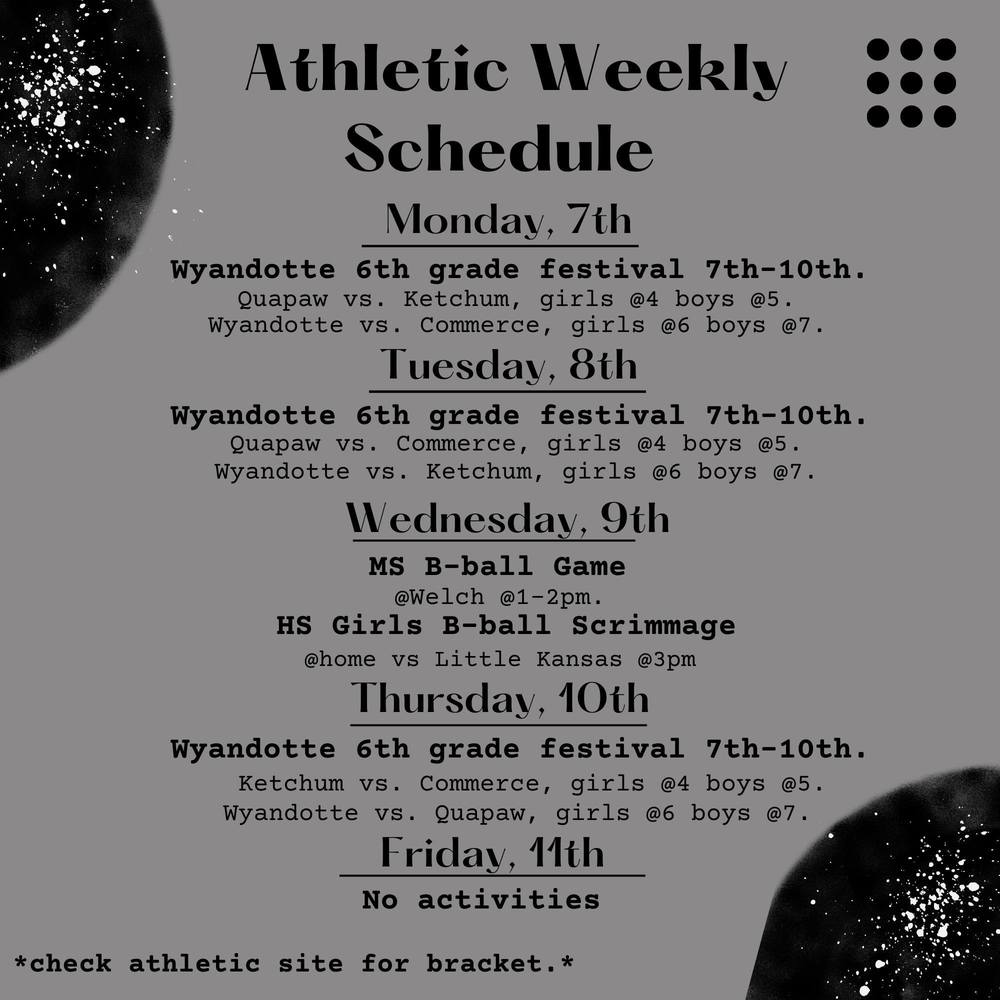 Weekly Athletic Schedule: November 7th-11th