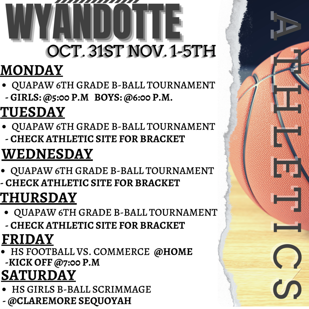 Weekly Athletic Schedule: October 31st-November 4th