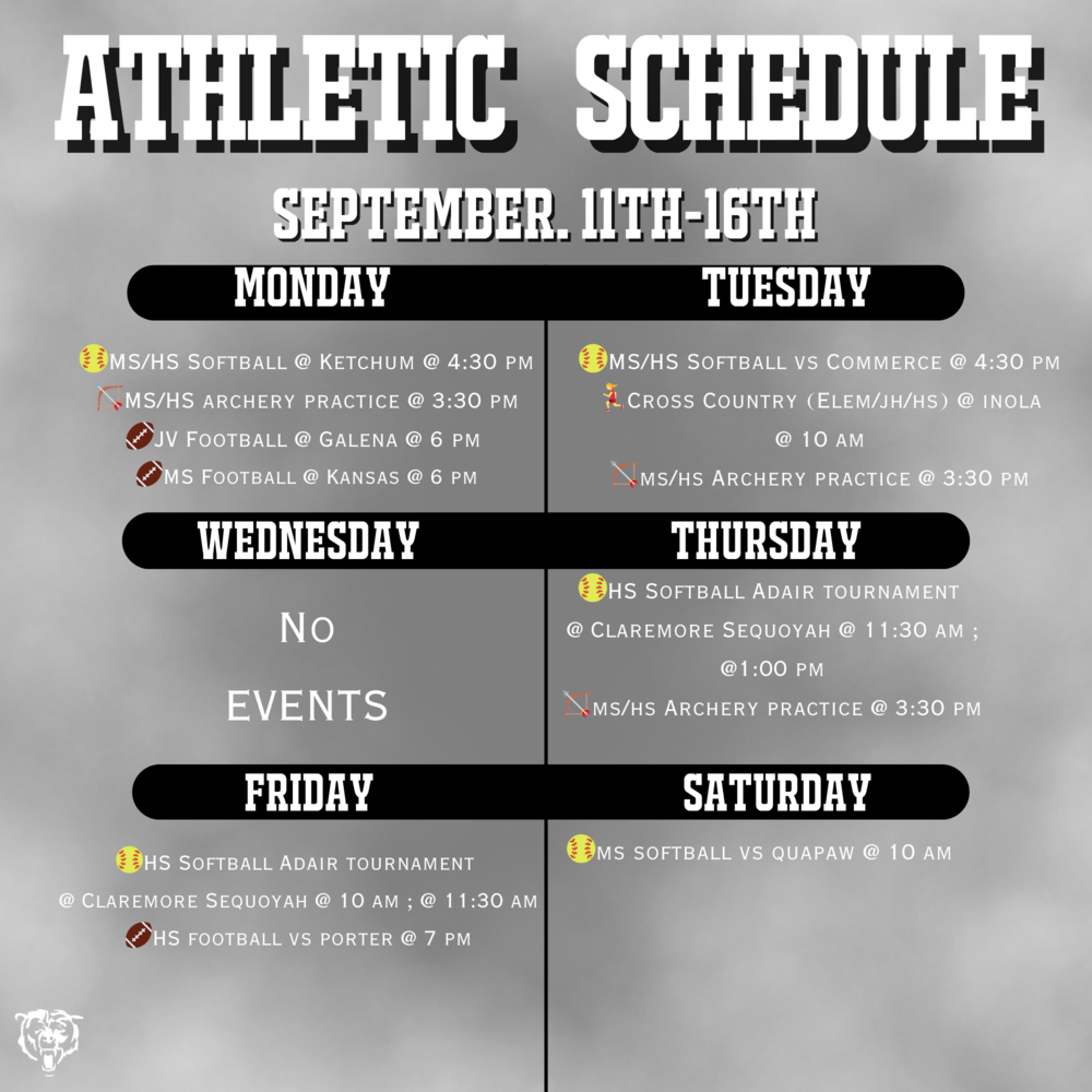 Athletic Weekly Schedule 