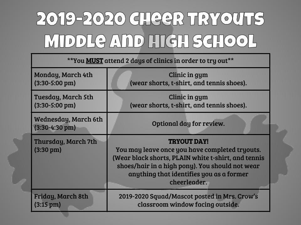 2019-2020 Cheer Tryouts