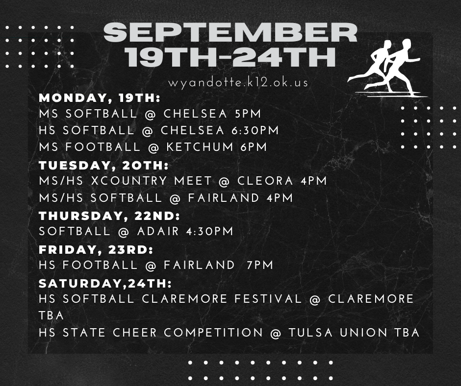 Weekly Athletic Schedule: September 19th-24th
