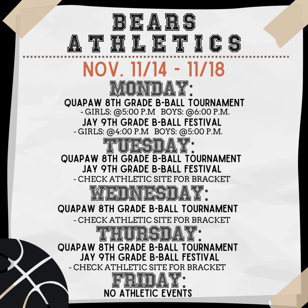 ATHLETIC SCHEDULE: NOVEMBER 14th - 18th 