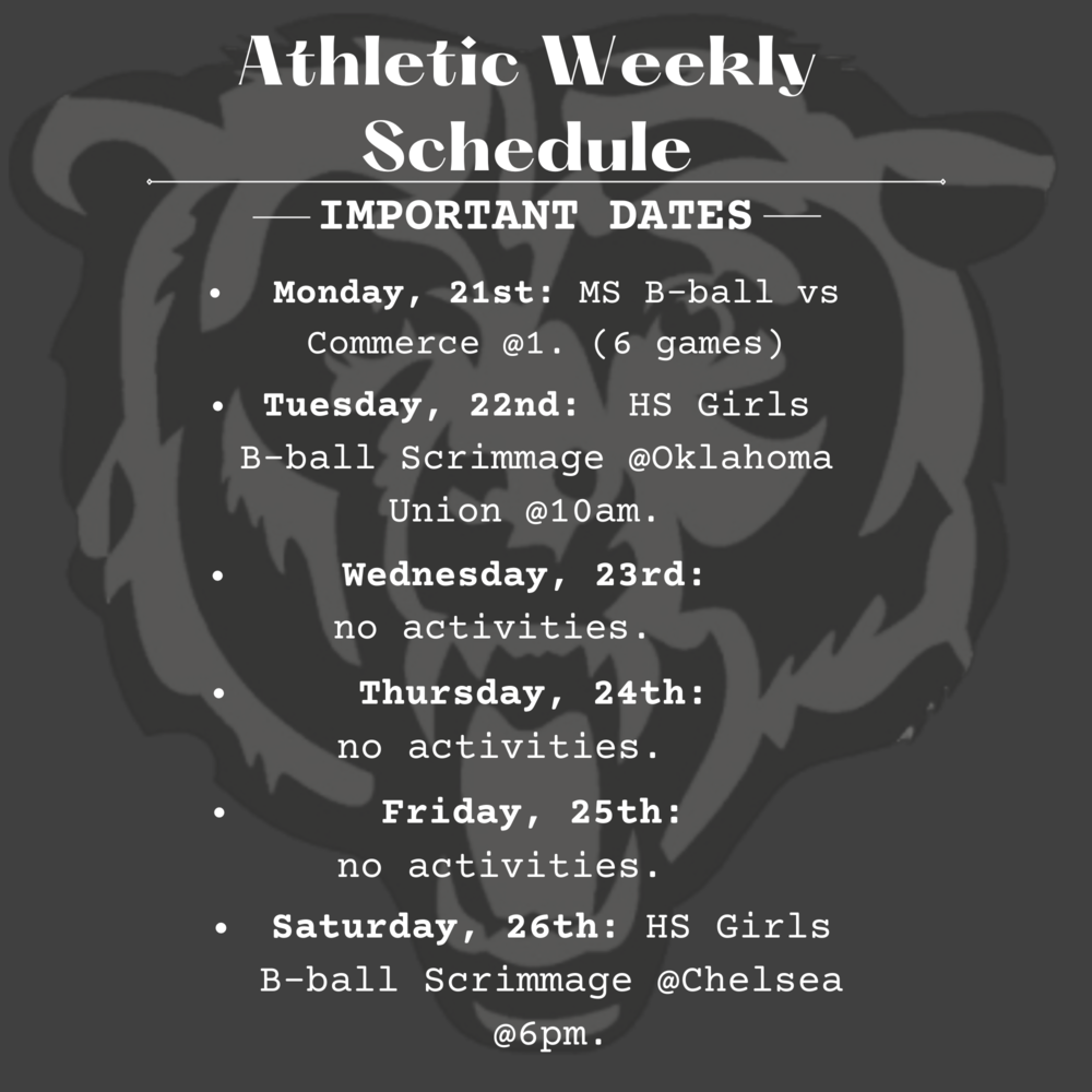 Weekly Athletic Schedule: November 21st-26th