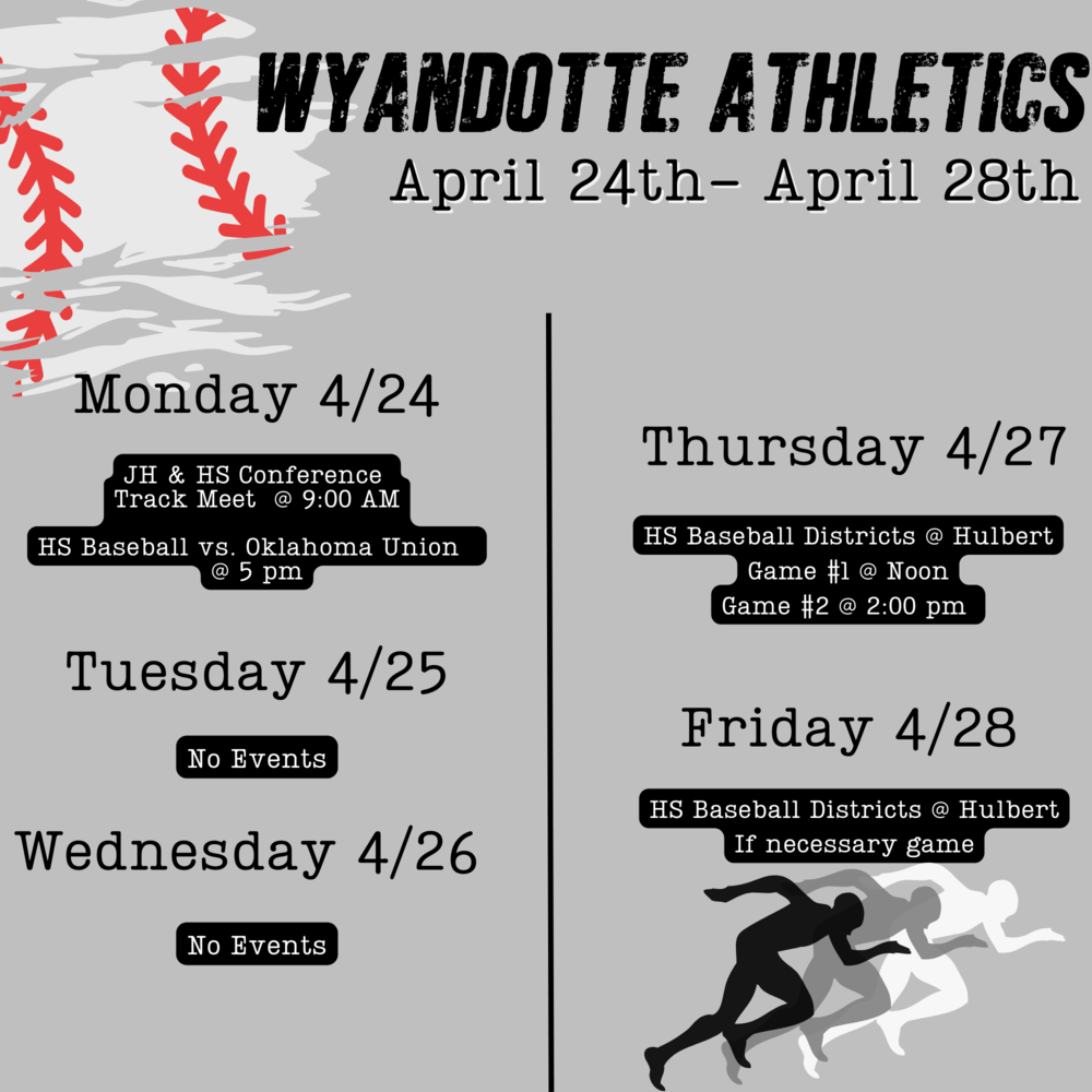 Athletic Schedule:  April 24th-28th, 2023
