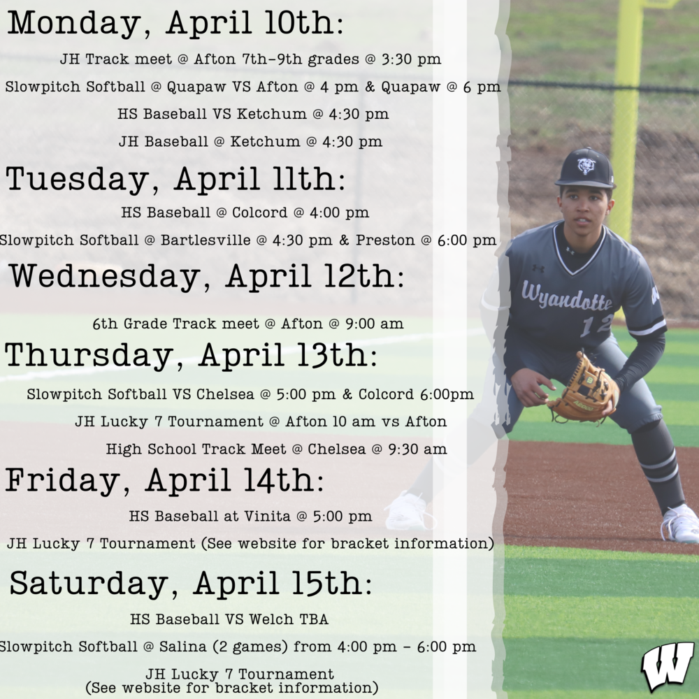 Athletic Schedule: April 10th-April 15th,  2023