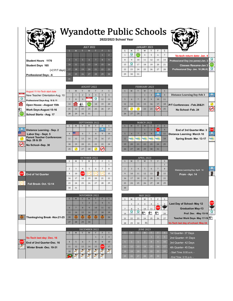 Wyandotte Public Schools Calendar 2022 and 2023 - PublicHolidays.com